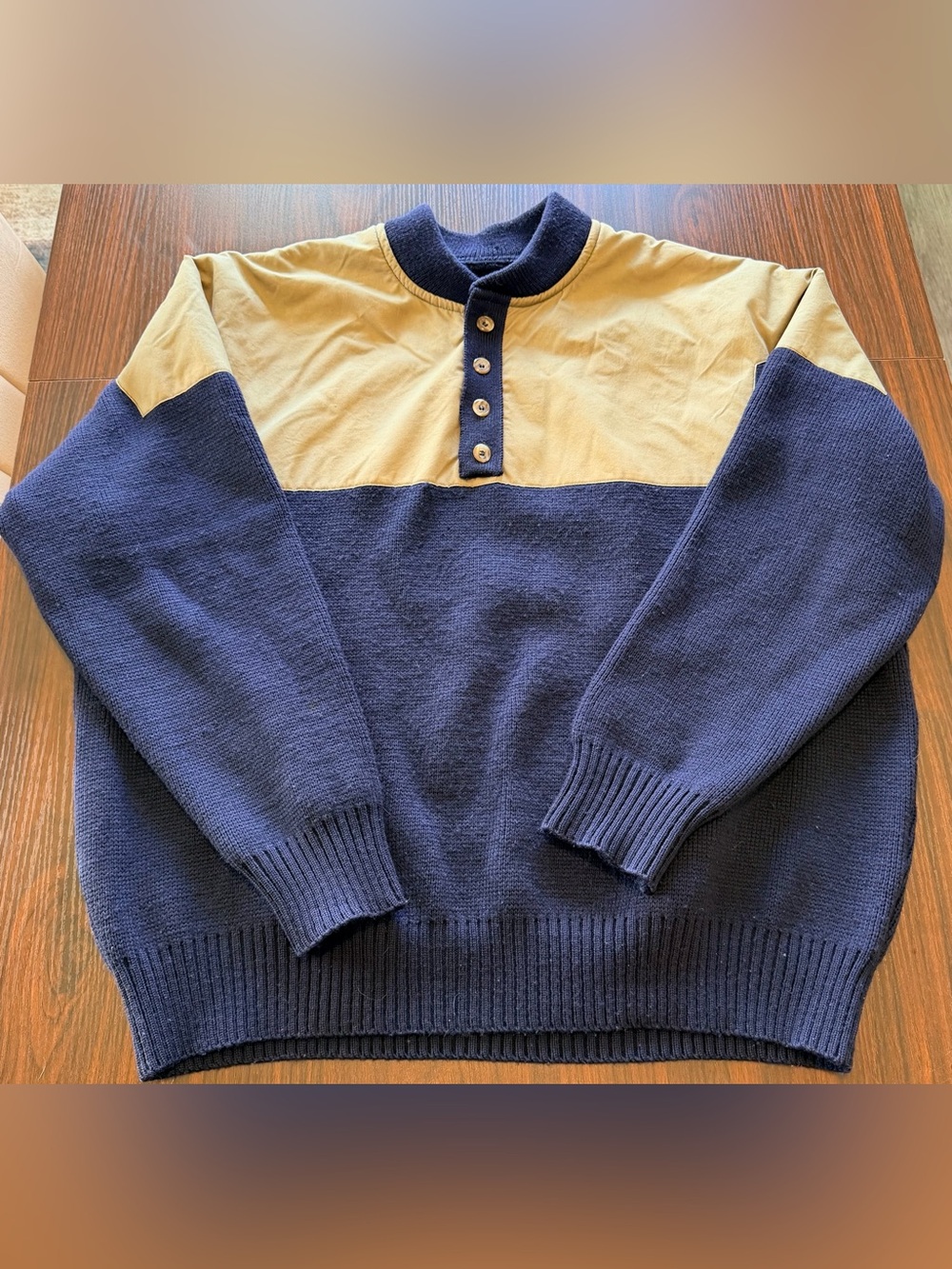 Filson USA Navy Tan Vintage Style 710 Wool Shelter Cloth Cape Sweater 0404 L